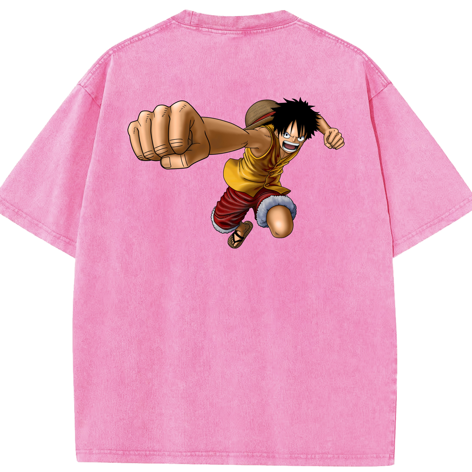 ワンピース モンキー・D・ルフィ ONE PIECE Monkey D. Luffy 綿100% ヴィンテージ風 半袖Tシャツ（背面プリント）